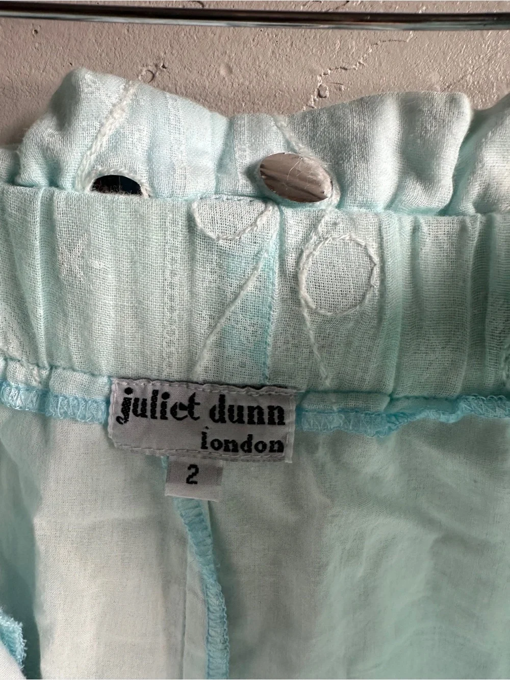 Juliet Dunn London‎ Aqua Mirror Embellished Shorts Boho Resort Luxe Beach Sz M